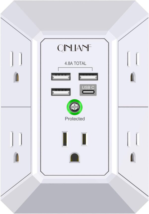 Wall Charger, Surge Protector, QINLIANF 5 Outlet Extender with 4 USB